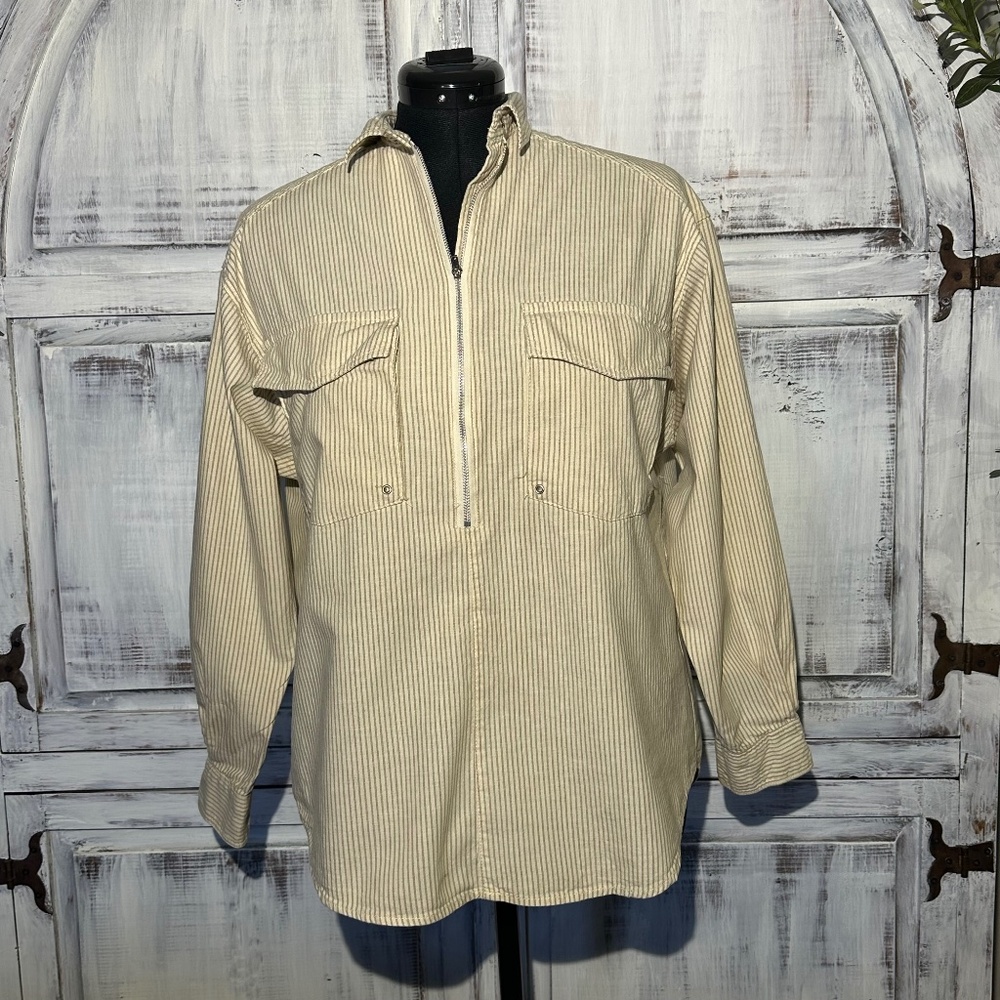 Esprit Sport Vintage Cream and Tan Striped top zip top Women's L